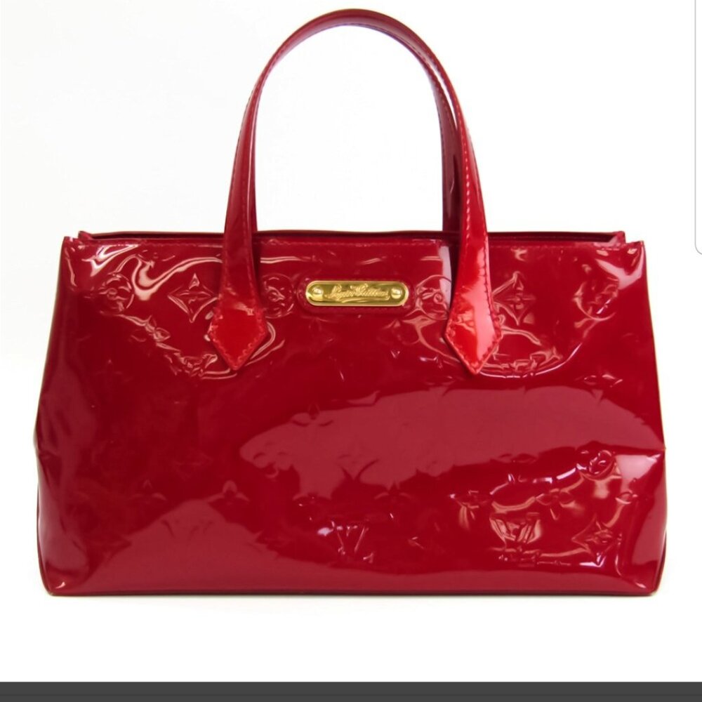 LOUIS VUITTON Monogram Vernis Wilshire PM M93642 Women's Handbag Pomme D'amour